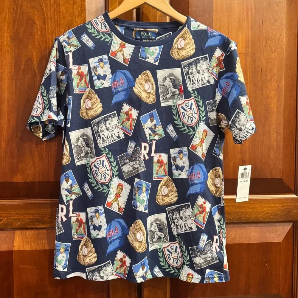 Polo Ralph Lauren Boys Baseball Print Cotton Graphic Jersey Tee XL (18-20) NWT